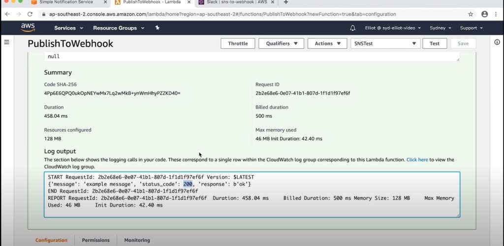 Code Response for SNS Webhook Integration